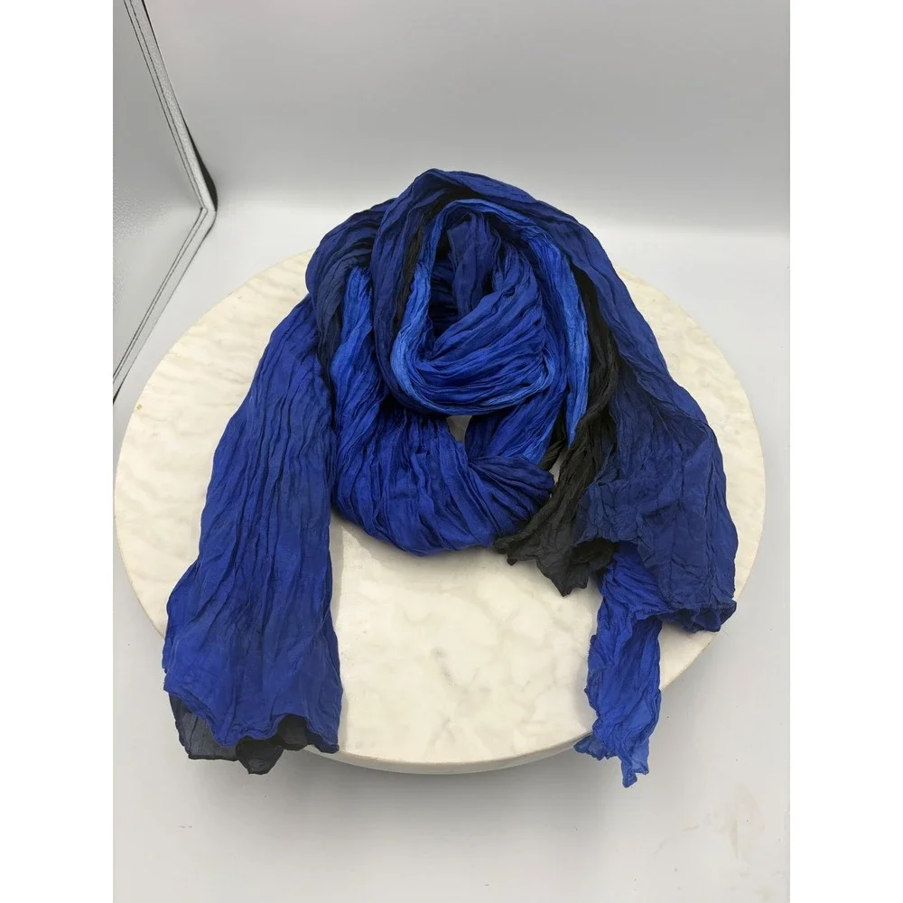 Ombre‎ Solid Crinkle Silk Scarf Lot of 6 Womens Black Blue Red Cream